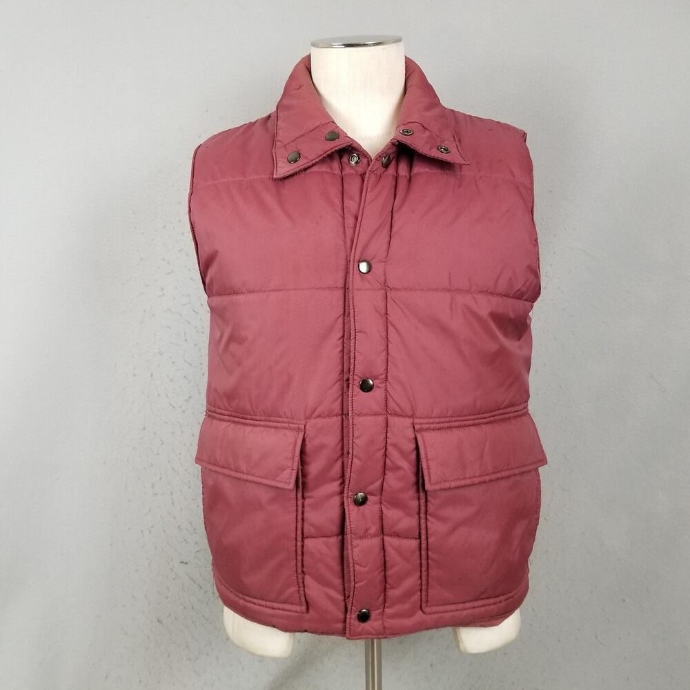 Vintage‎ Sears Vest Mens Medium Burgundy Puffer Quilted Nylon Outerwear 80s